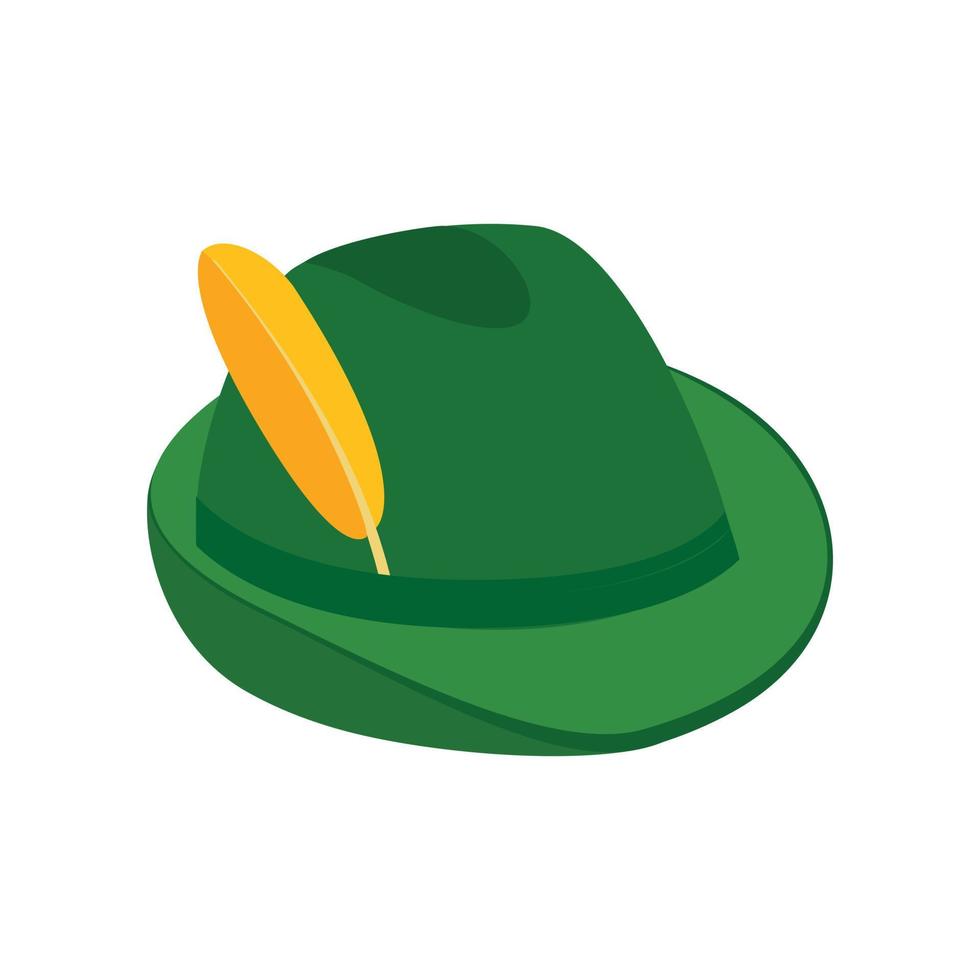 Green hat with a feather isometric 3d icon vector