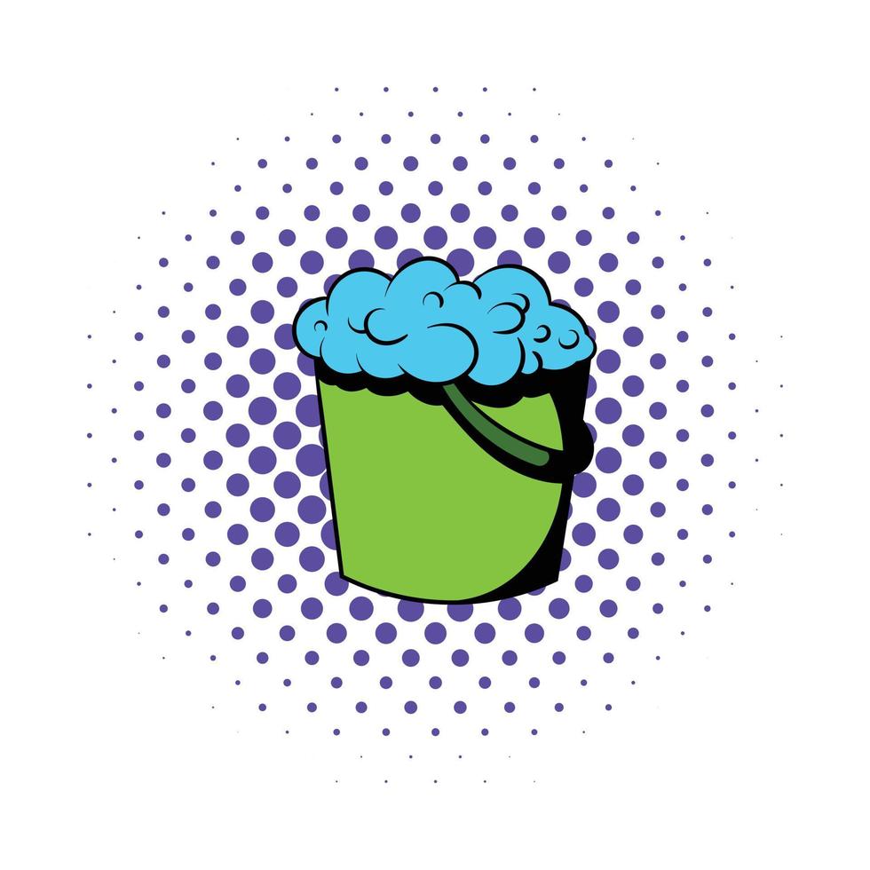 Bucket with foamy water icon, comics style vector