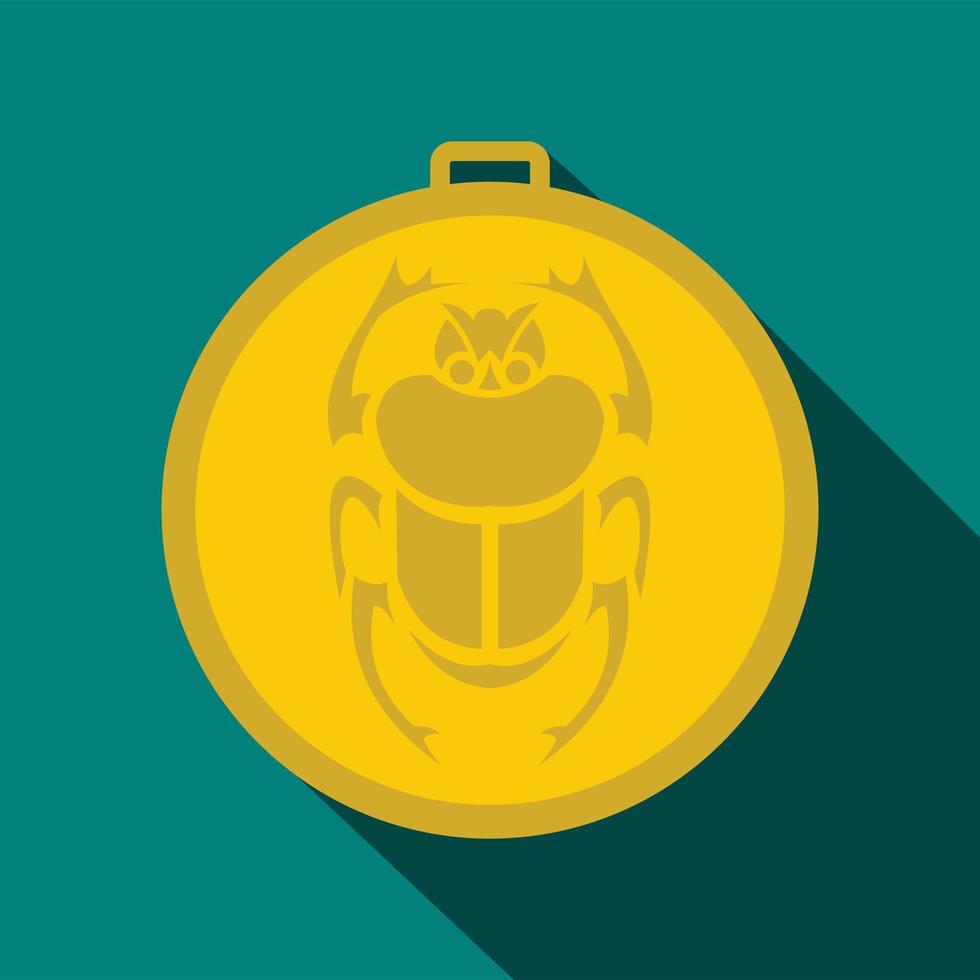 Gold scarab amulet icon, flat style vector