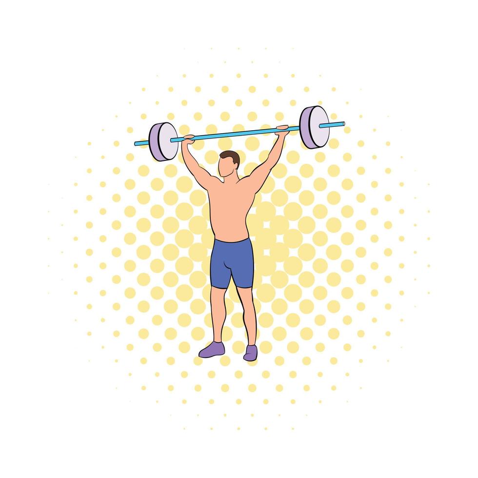Man with barbell icon, comics style vector