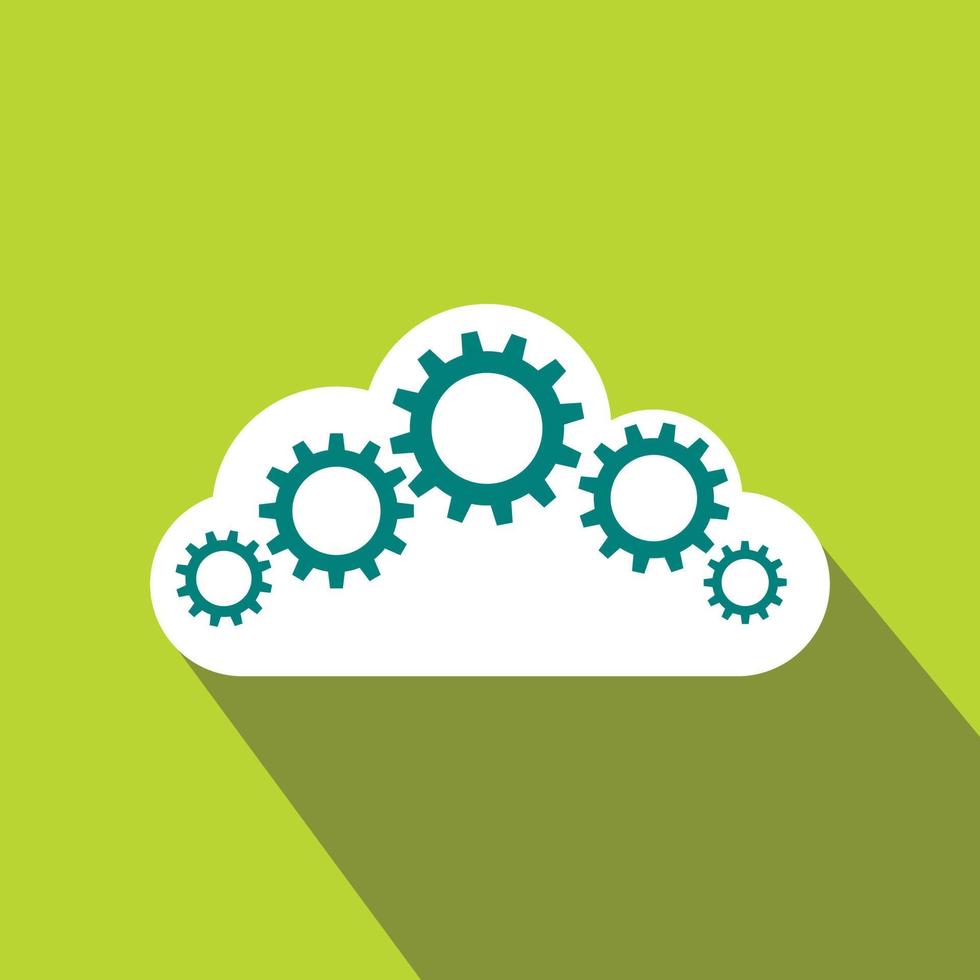 Cloud with gears icon, flat style vector