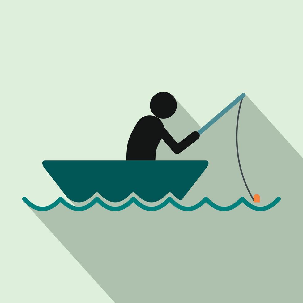 pescador en un barco icono plano vector