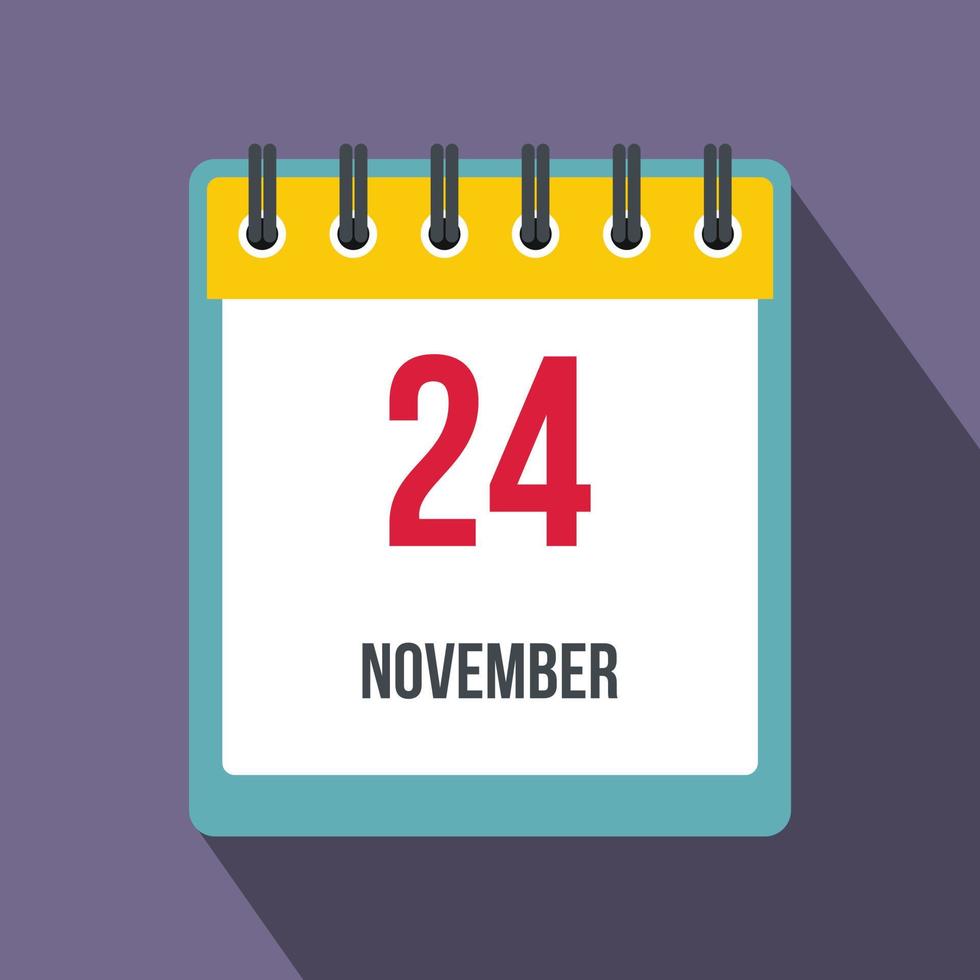 Calendar november 24 flat icon with shadow vector