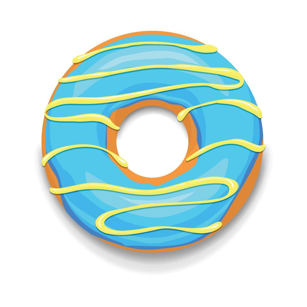 Blue glazed donut icon, cartoon style vector