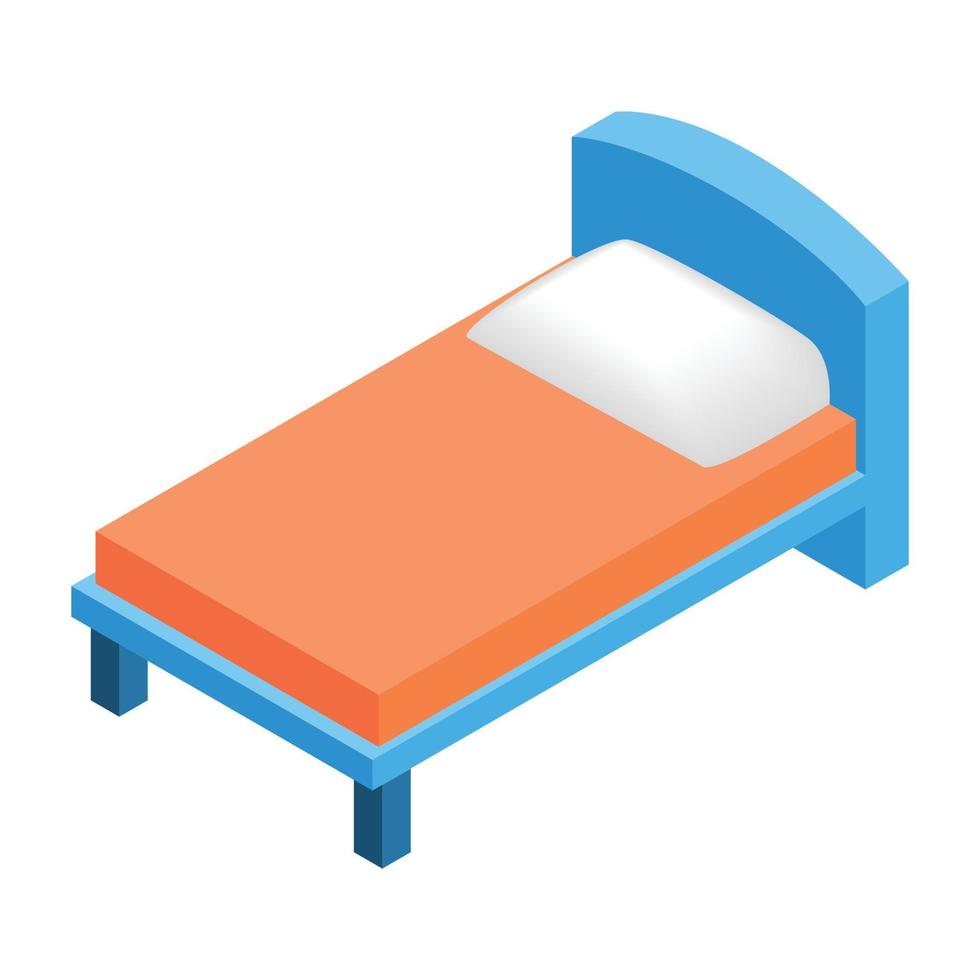 Bed in hotel isometric 3d icon vector