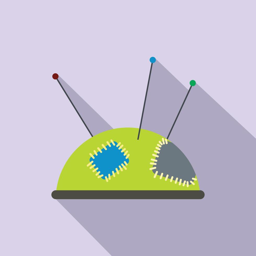 Green pincushion with pins flat icon vector