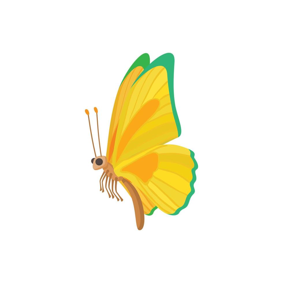 icono de mariposa verde amarillo, estilo de dibujos animados vector