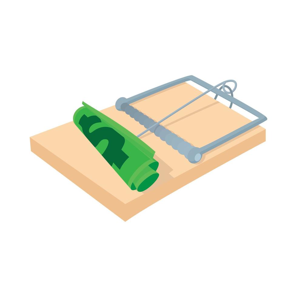 Money in a mousetrap icon, cartoon style vector