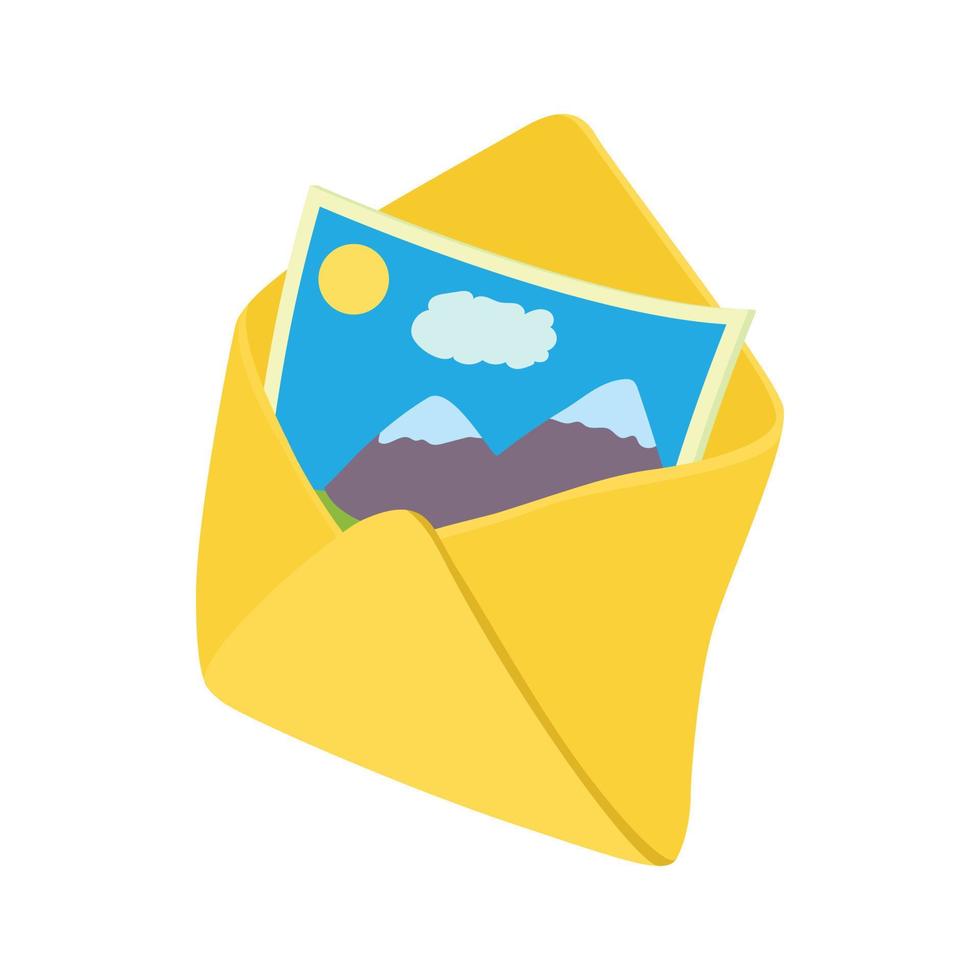 Envelope and photo icon, cartoon style vector