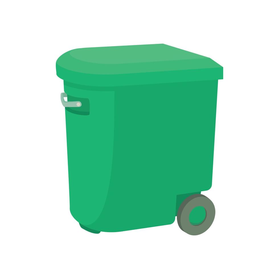 Green garbage container icon, cartoon style vector