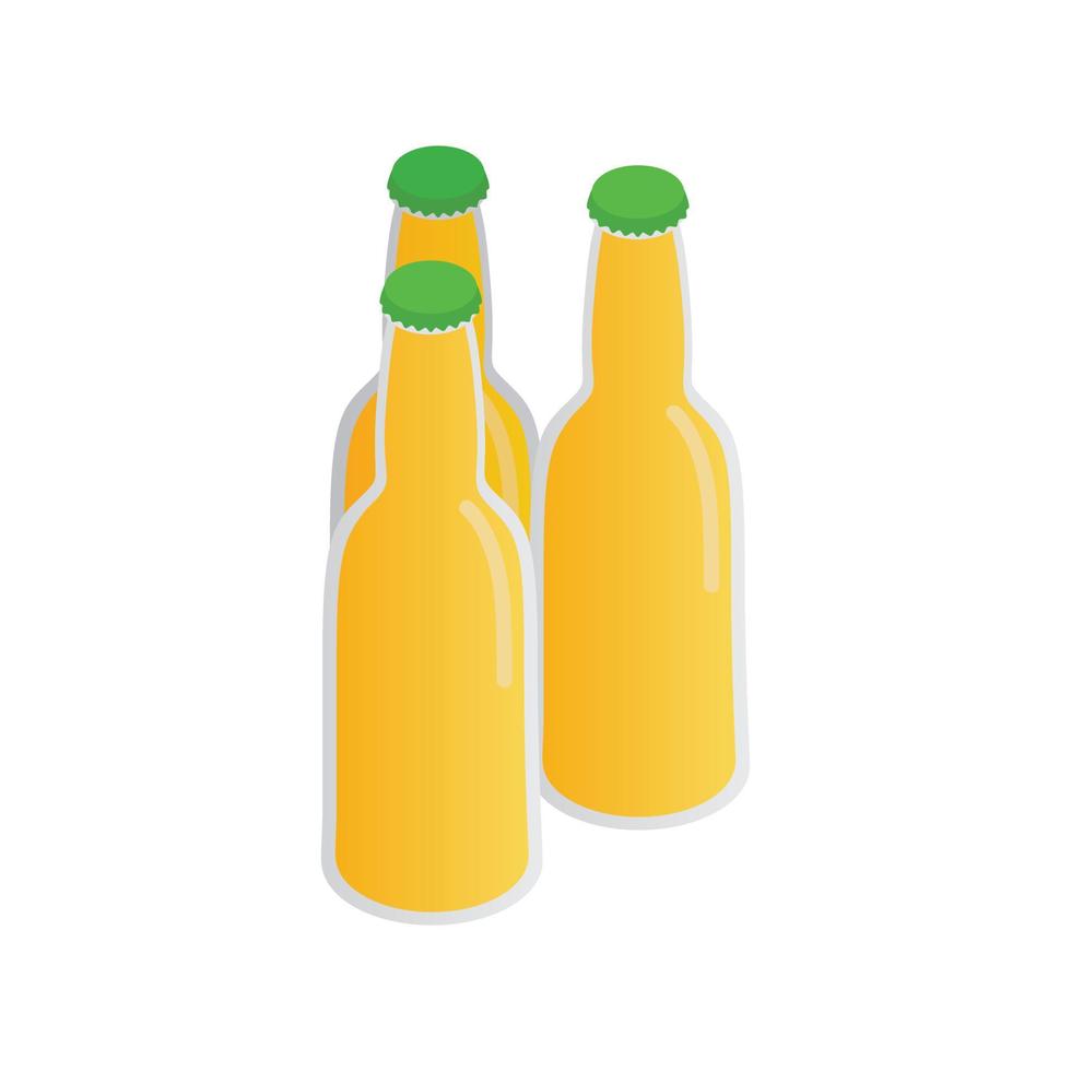 tres botellas de cerveza icono isométrico 3d vector