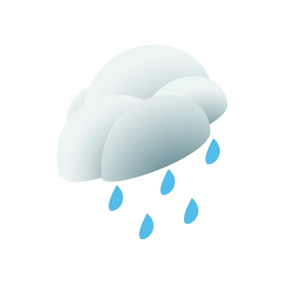 Cloud with rain drop icon, isometric 3d style vector