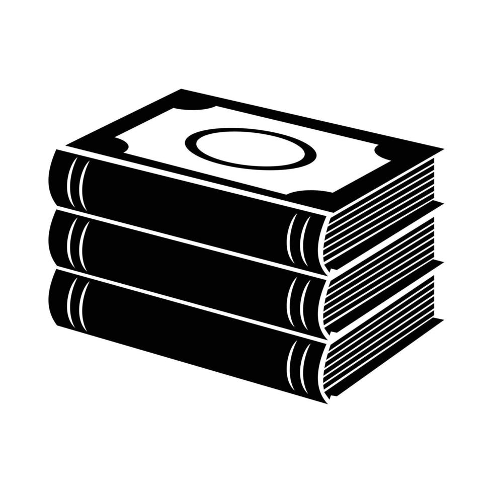 pila horizontal de tres libros icono simple negro vector