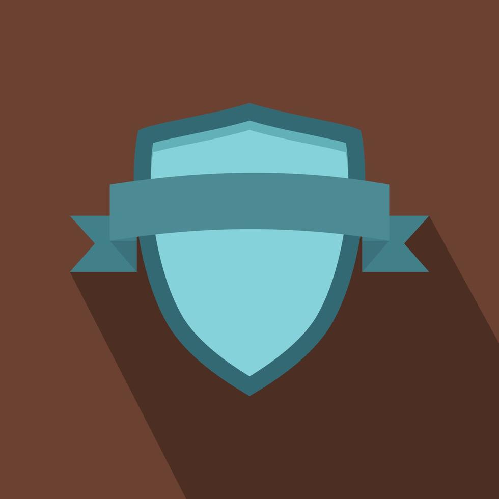 Blue shield with ribbon icon, flat style vector