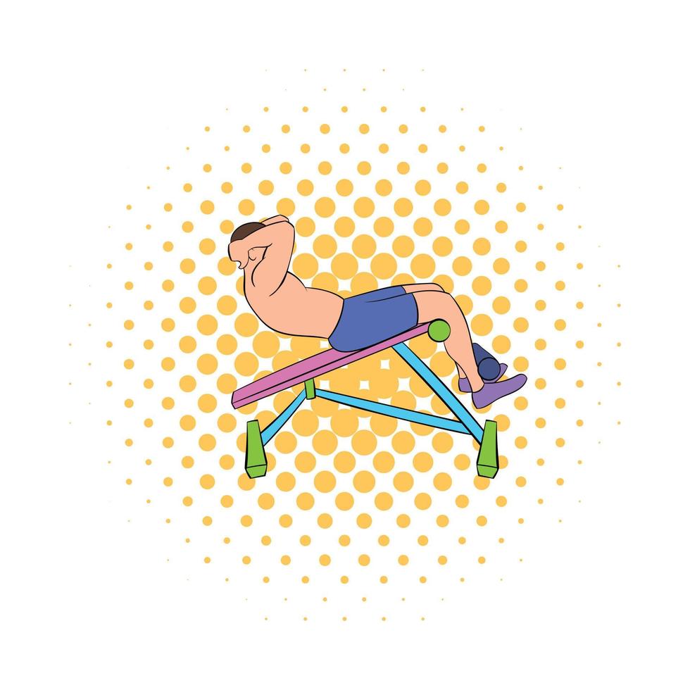 Man doing abs crunches on the bench icon vector