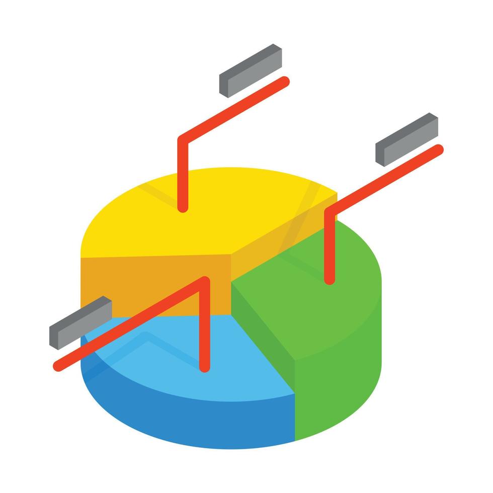 Business pie chart icon, isometric 3d style vector