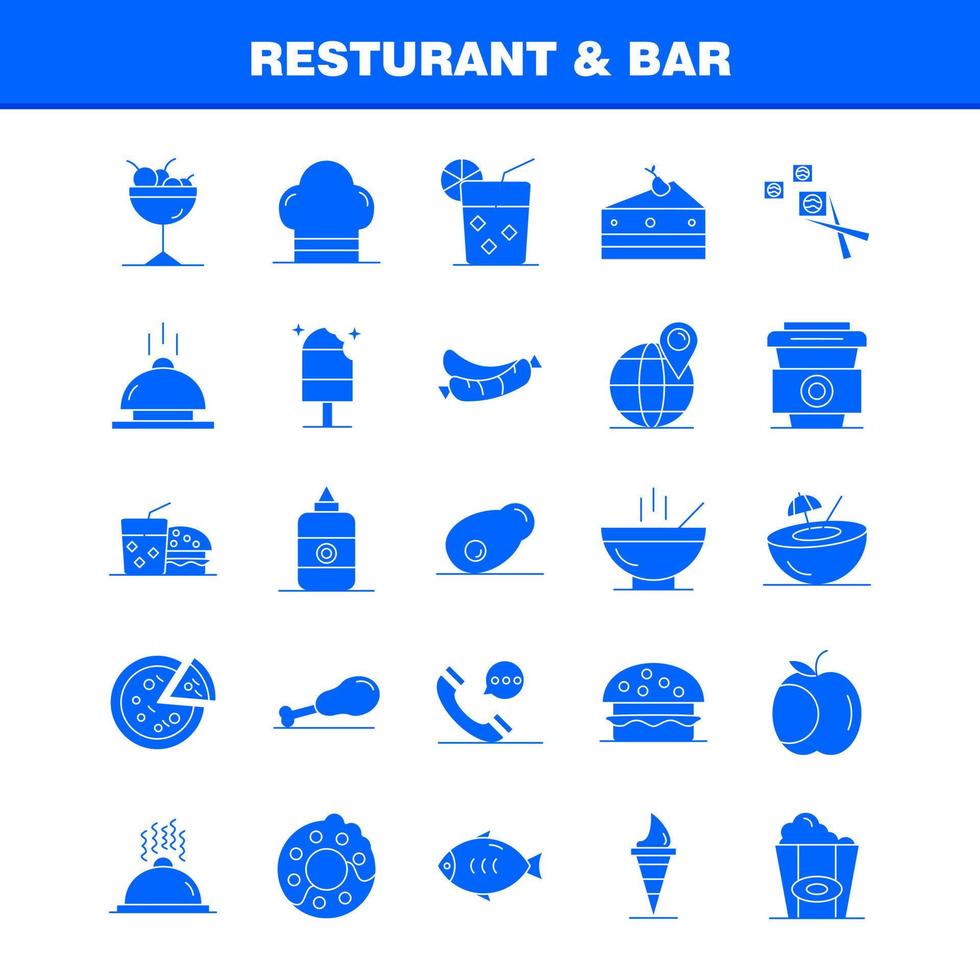 Restaurant And Bar Solid Glyph Icon for Web Print and Mobile UXUI Kit Such as Telephone Phone Chat Hotel World Map Location Hotel Pictogram Pack Vector