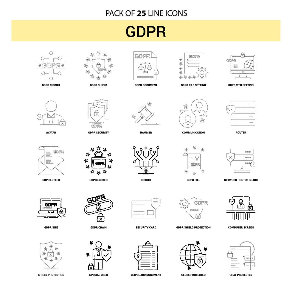 GDPR Line Icon Set 25 Dashed Outline Style vector