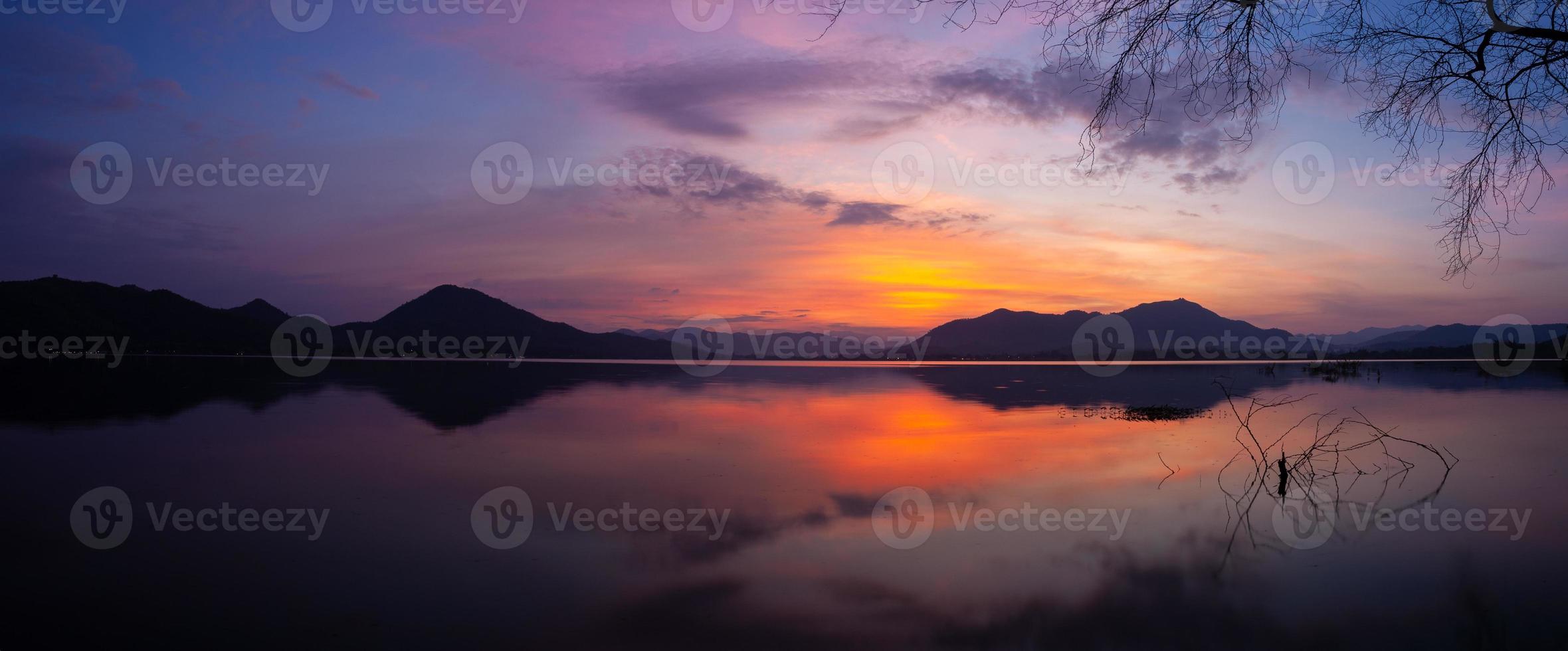 evening light after sunset at Lam Taphan Reservoir Suphanburi Province, Thailand photo
