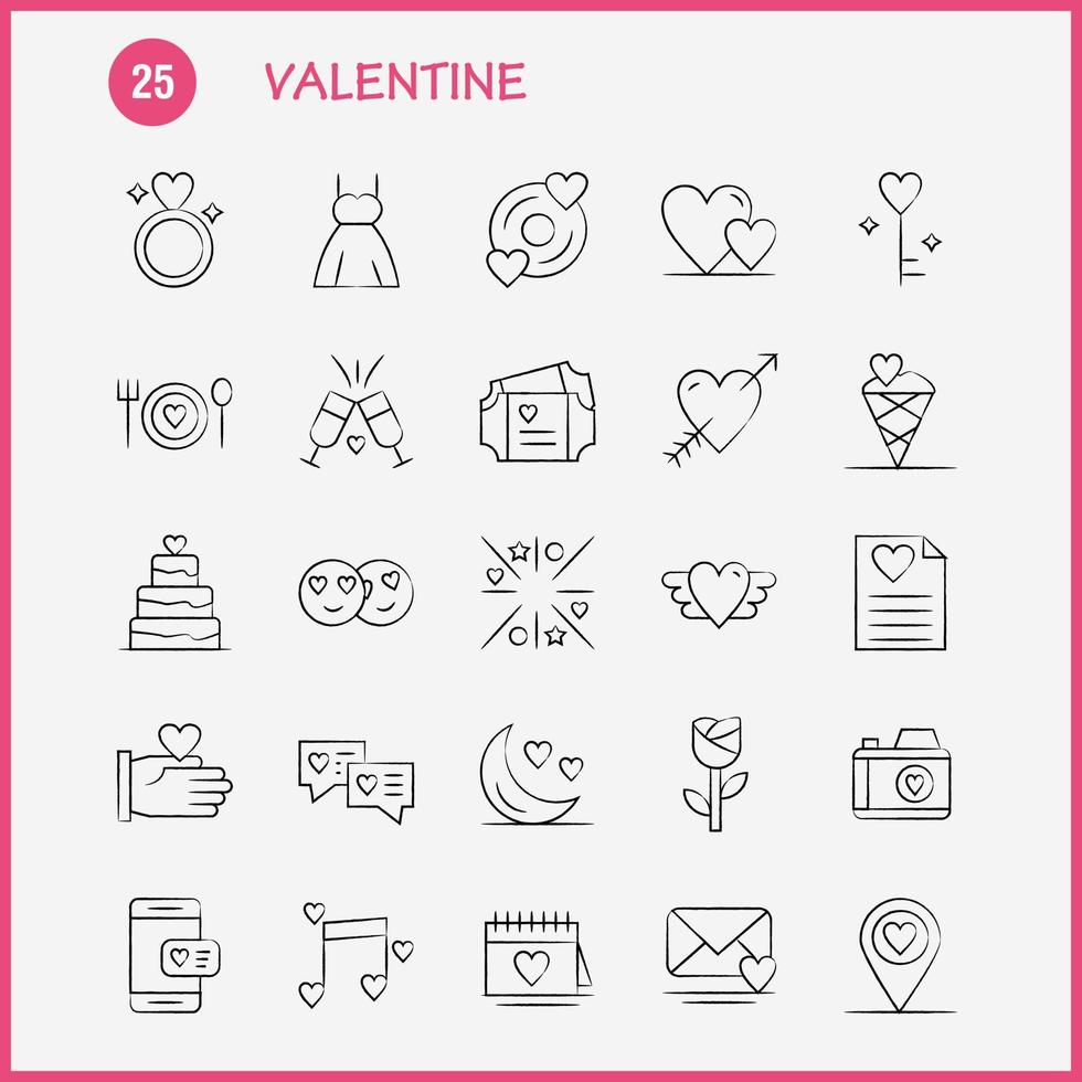 conjunto de iconos dibujados a mano de san valentín para infografías kit uxui móvil y diseño de impresión incluyen disco cd amor san valentín mano romántica amor conjunto de iconos de san valentín vector