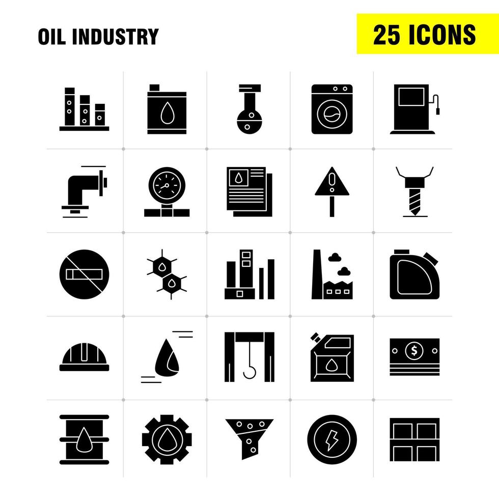 paquete de iconos de glifos sólidos de la industria petrolera para diseñadores y desarrolladores vector