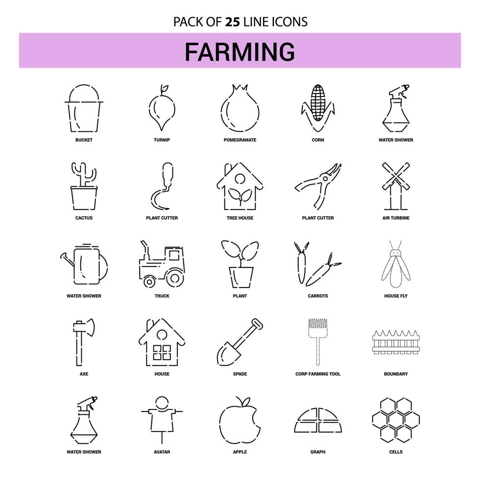 Farming Line Icon Set 25 Dashed Outline Style vector