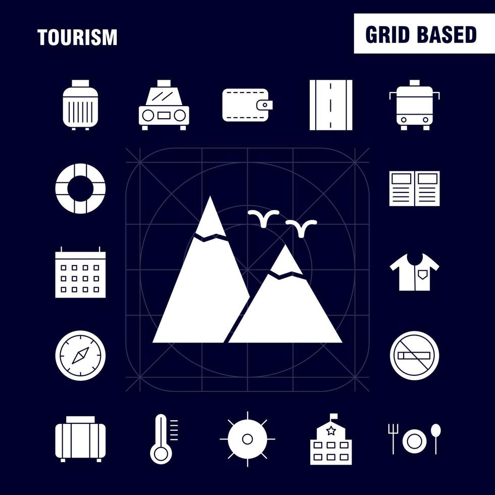 paquete de iconos de glifos sólidos de turismo para diseñadores y desarrolladores iconos de termómetro de temperatura clima no fumar viajes de turismo vector de fumar