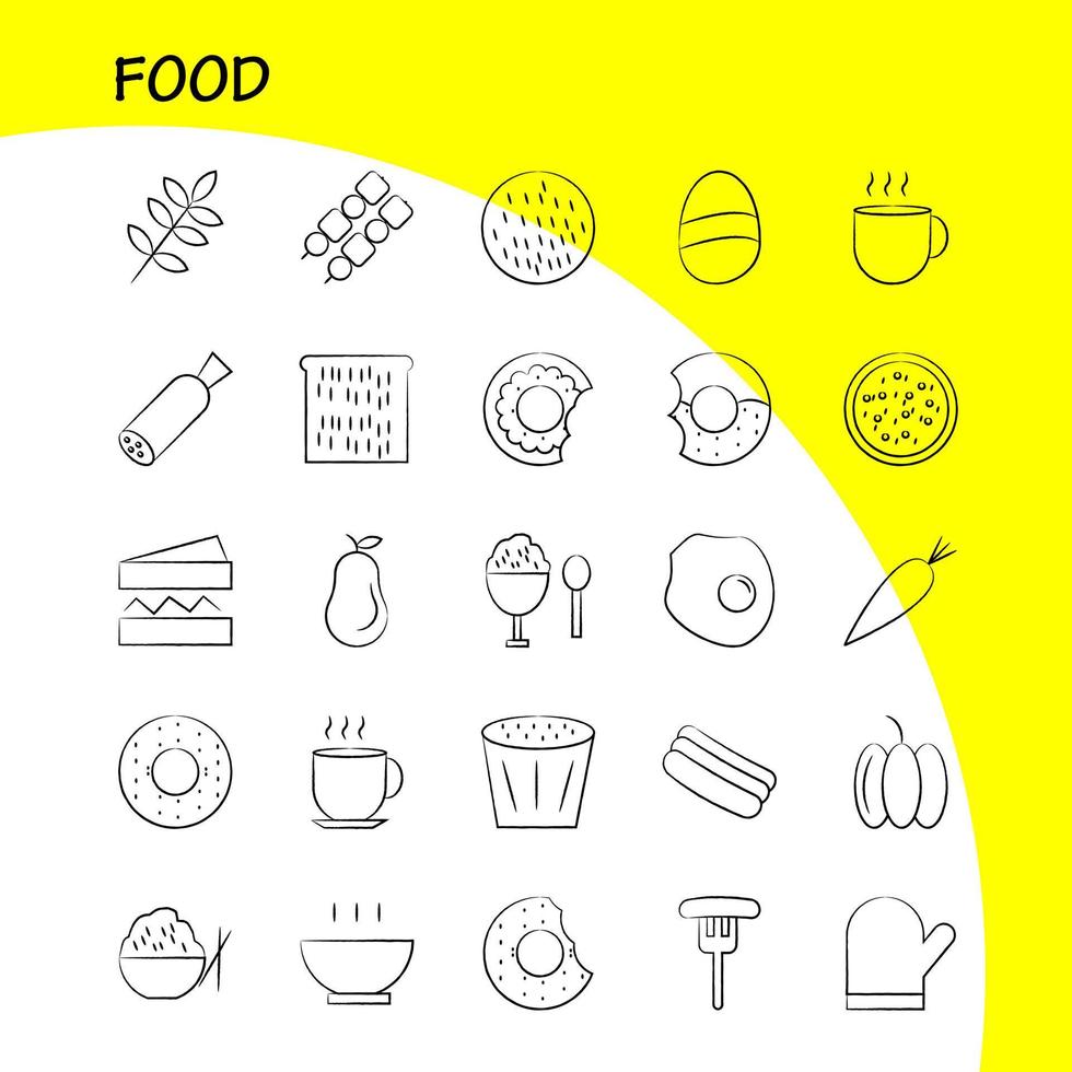 Food Hand Drawn Icons Set For Infographics Mobile UXUI Kit And Print Design Include Biscuit Sweet Food Meal Sausage Meat Food Meal Collection Modern Infographic Logo and Pictogram Vector