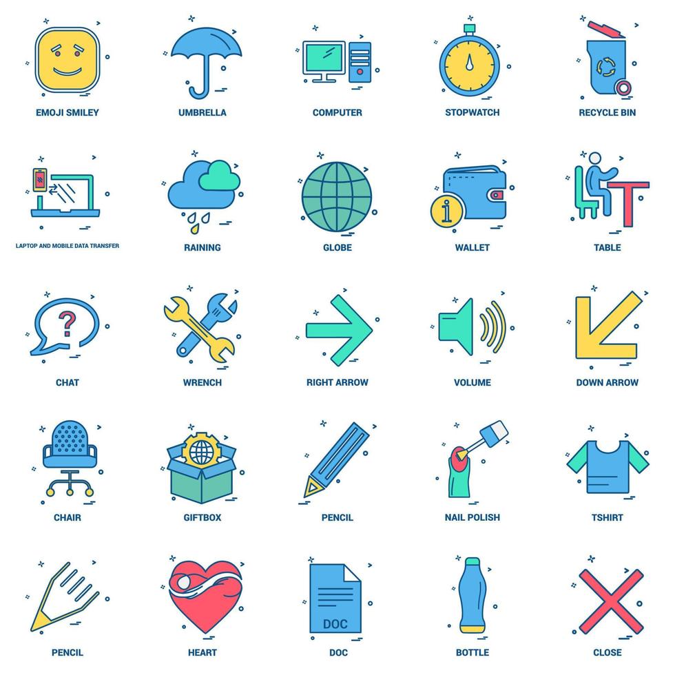 25 conjunto de iconos de color plano de mezcla de concepto de negocio vector