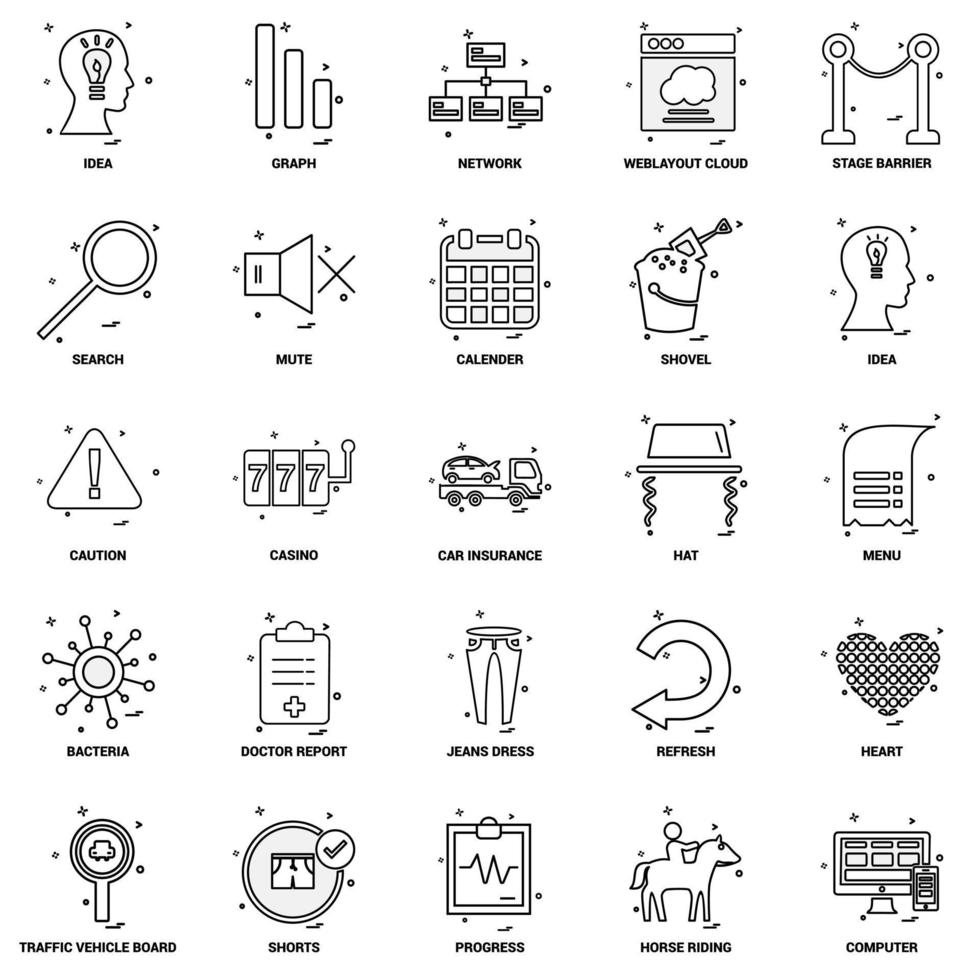 25 conjunto de iconos de línea de mezcla de concepto de negocio vector