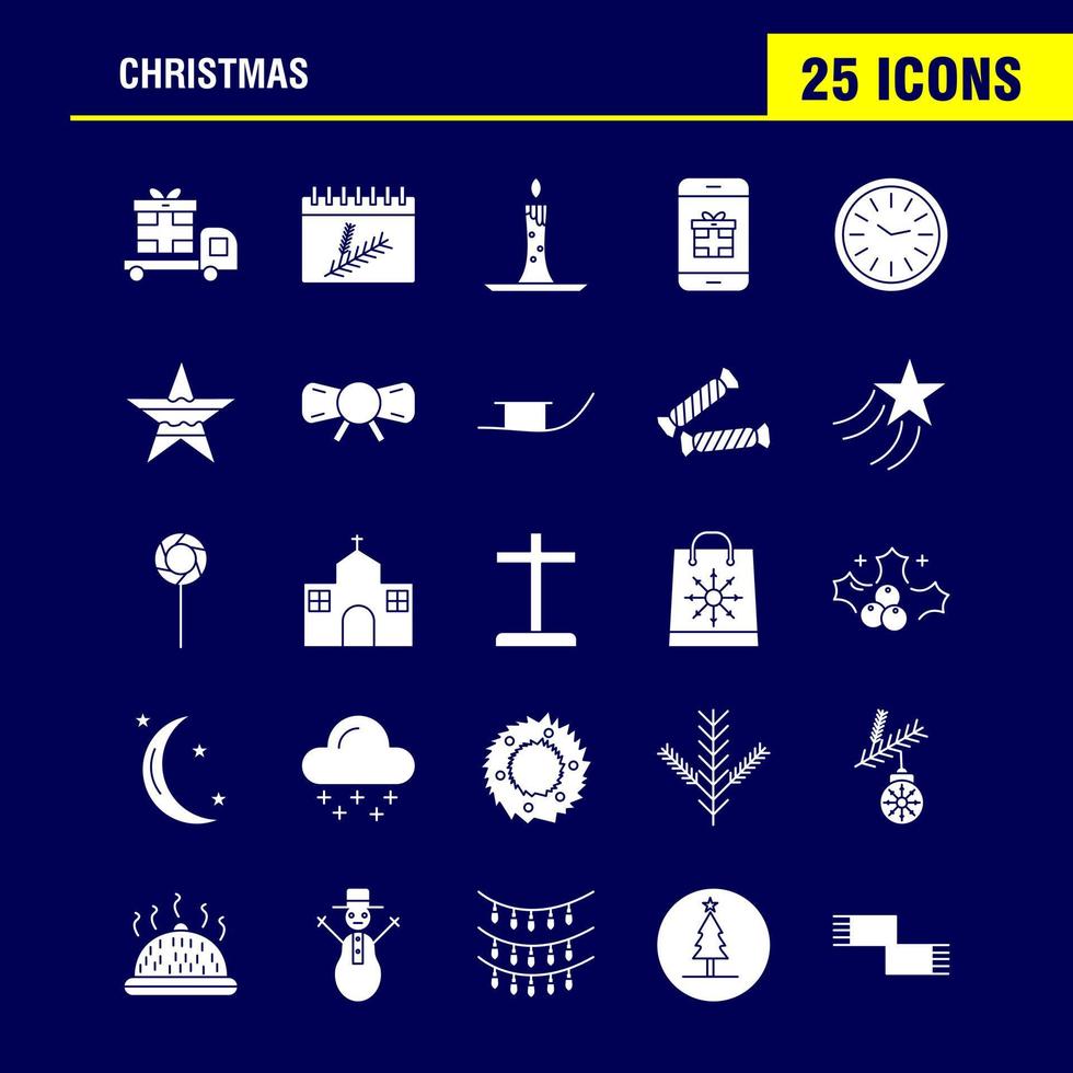Christmas Solid Glyph Icons Set For Infographics Mobile UXUI Kit And Print Design Include Food Meal Knife Plate Christmas Balls Balls Decorations Collection Modern Infographic Logo and Pict vector