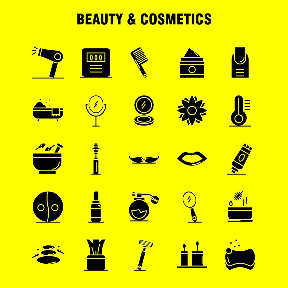 Beauty And Cosmetics Solid Glyph Icons Set For Infographics Mobile UXUI Kit And Print Design Include Beauty Cosmetic Lipstick Cosmetic Mortar Natural Vessel Flower Icon Set Vector