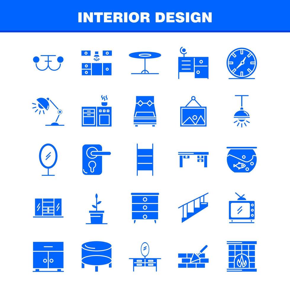 Interior Design Solid Glyph Icons Set For Infographics Mobile UXUI Kit And Print Design Include Bedroom Cupboard Furniture House Wardrobe Television Tv House Icon Set Vector