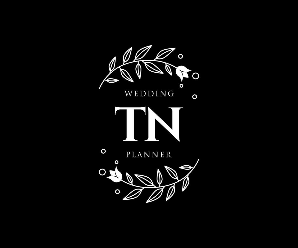 TN Initials letter Wedding monogram logos collection, hand drawn modern minimalistic and floral templates for Invitation cards, Save the Date, elegant identity for restaurant, boutique, cafe in vector