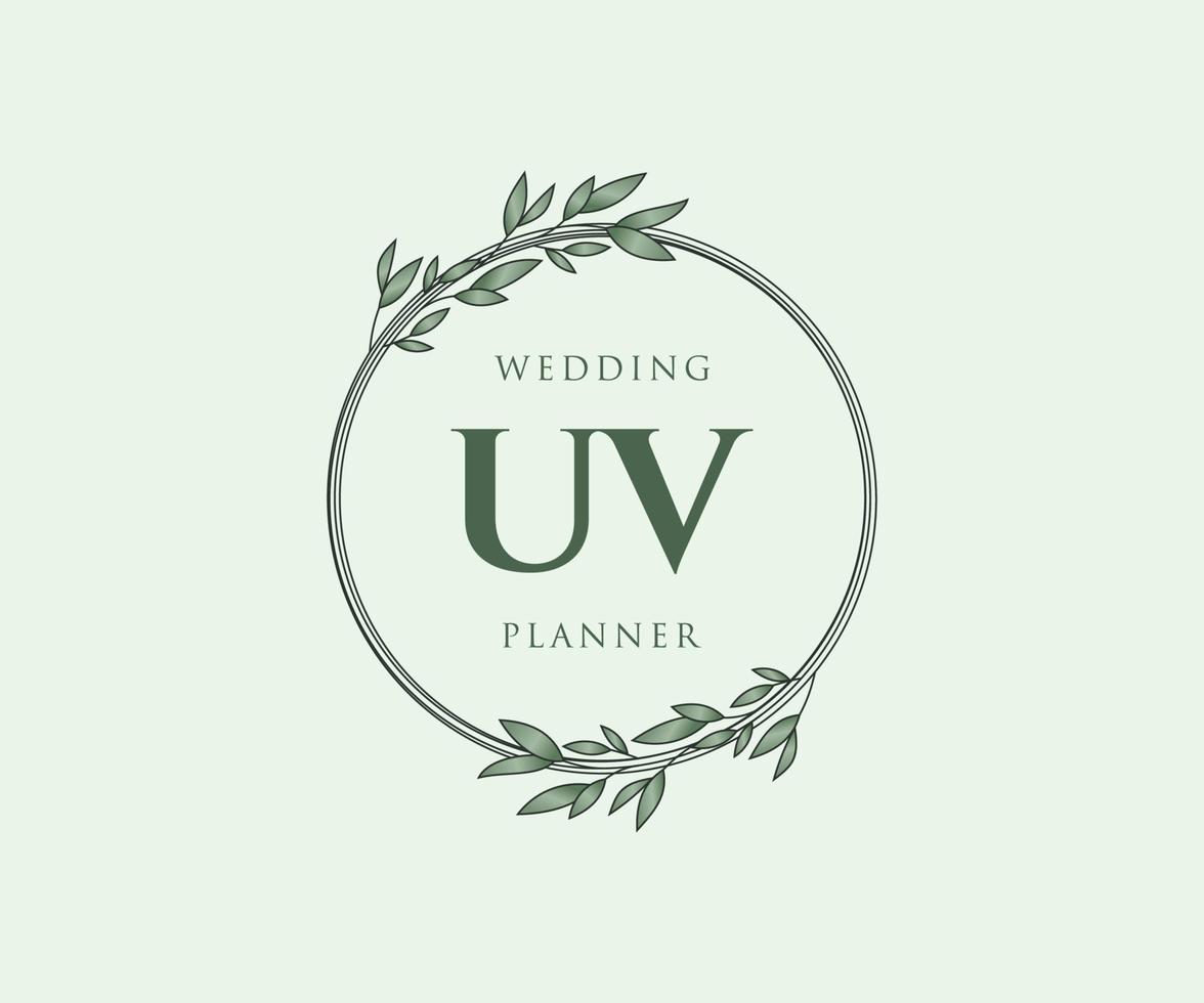 UV Initials letter Wedding monogram logos collection, hand drawn modern minimalistic and floral templates for Invitation cards, Save the Date, elegant identity for restaurant, boutique, cafe in vector