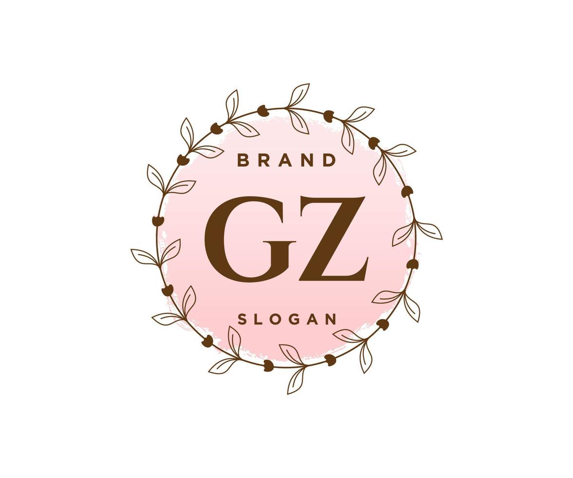 logotipo femenino gz inicial. utilizable para logotipos de naturaleza, salón, spa, cosmética y belleza. elemento de plantilla de diseño de logotipo de vector plano.