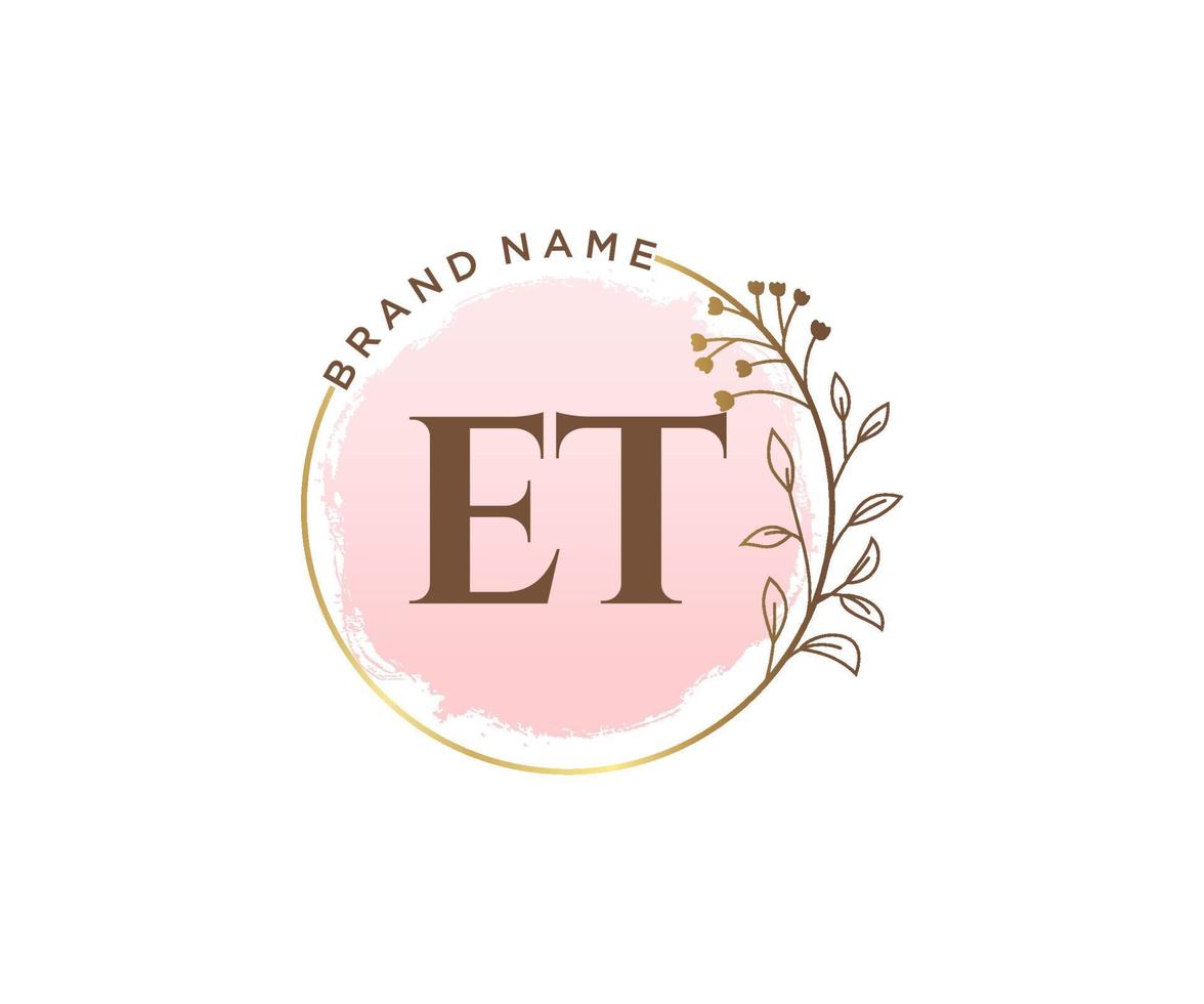 Initial ET feminine logo. Usable for Nature, Salon, Spa, Cosmetic and Beauty Logos. Flat Vector Logo Design Template Element.