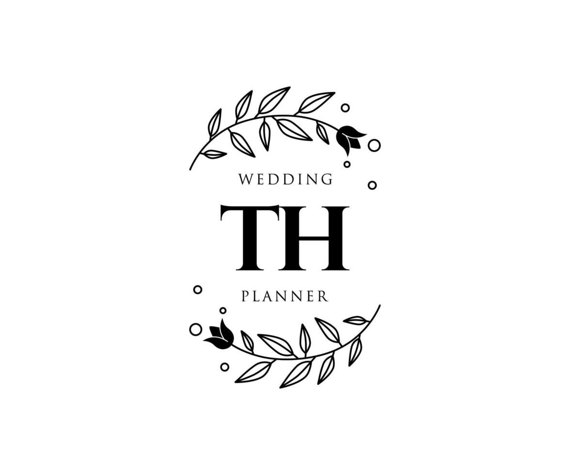 TH Initials letter Wedding monogram logos collection, hand drawn modern minimalistic and floral templates for Invitation cards, Save the Date, elegant identity for restaurant, boutique, cafe in vector