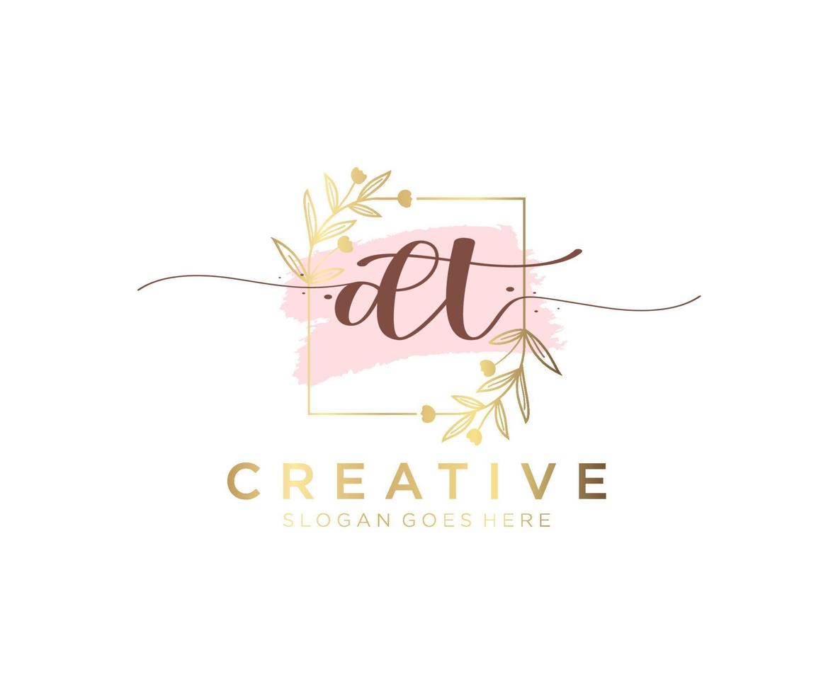 Initial DT feminine logo. Usable for Nature, Salon, Spa, Cosmetic and Beauty Logos. Flat Vector Logo Design Template Element.