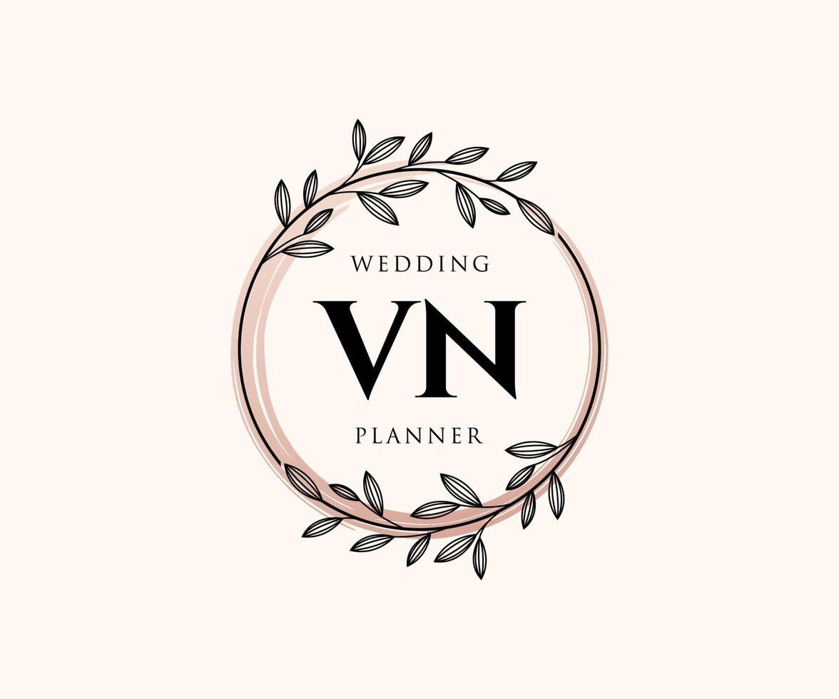 VN Initials letter Wedding monogram logos collection, hand drawn modern minimalistic and floral templates for Invitation cards, Save the Date, elegant identity for restaurant, boutique, cafe in vector