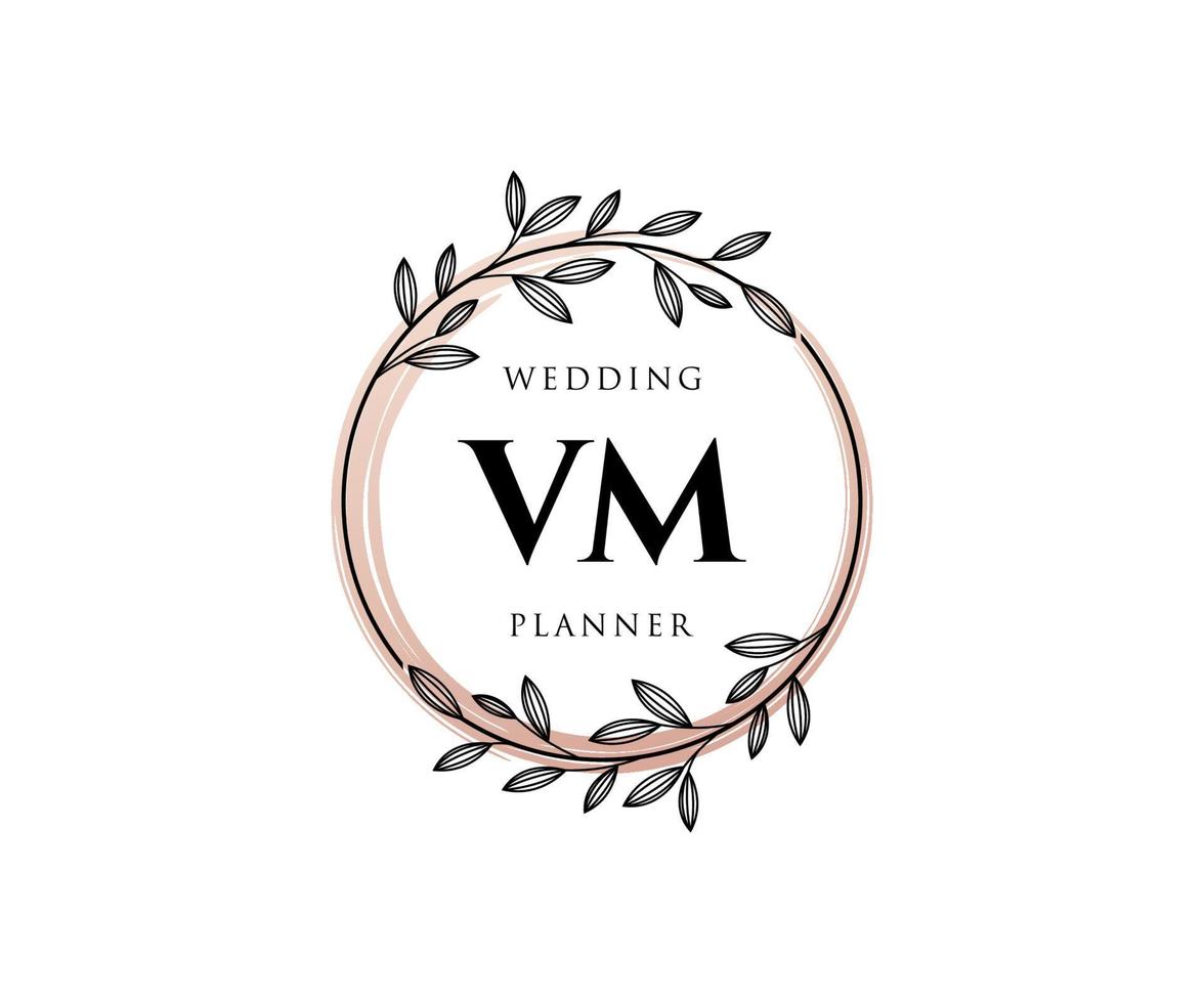 VM Initials letter Wedding monogram logos collection, hand drawn modern minimalistic and floral templates for Invitation cards, Save the Date, elegant identity for restaurant, boutique, cafe in vector