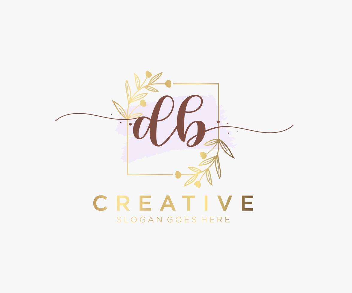 Initial DB feminine logo. Usable for Nature, Salon, Spa, Cosmetic and Beauty Logos. Flat Vector Logo Design Template Element.