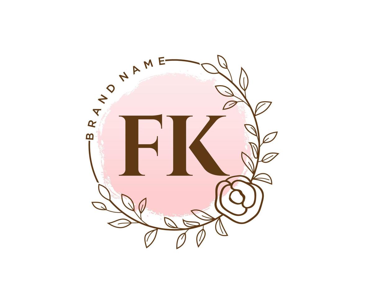 Initial FK feminine logo. Usable for Nature, Salon, Spa, Cosmetic and Beauty Logos. Flat Vector Logo Design Template Element.