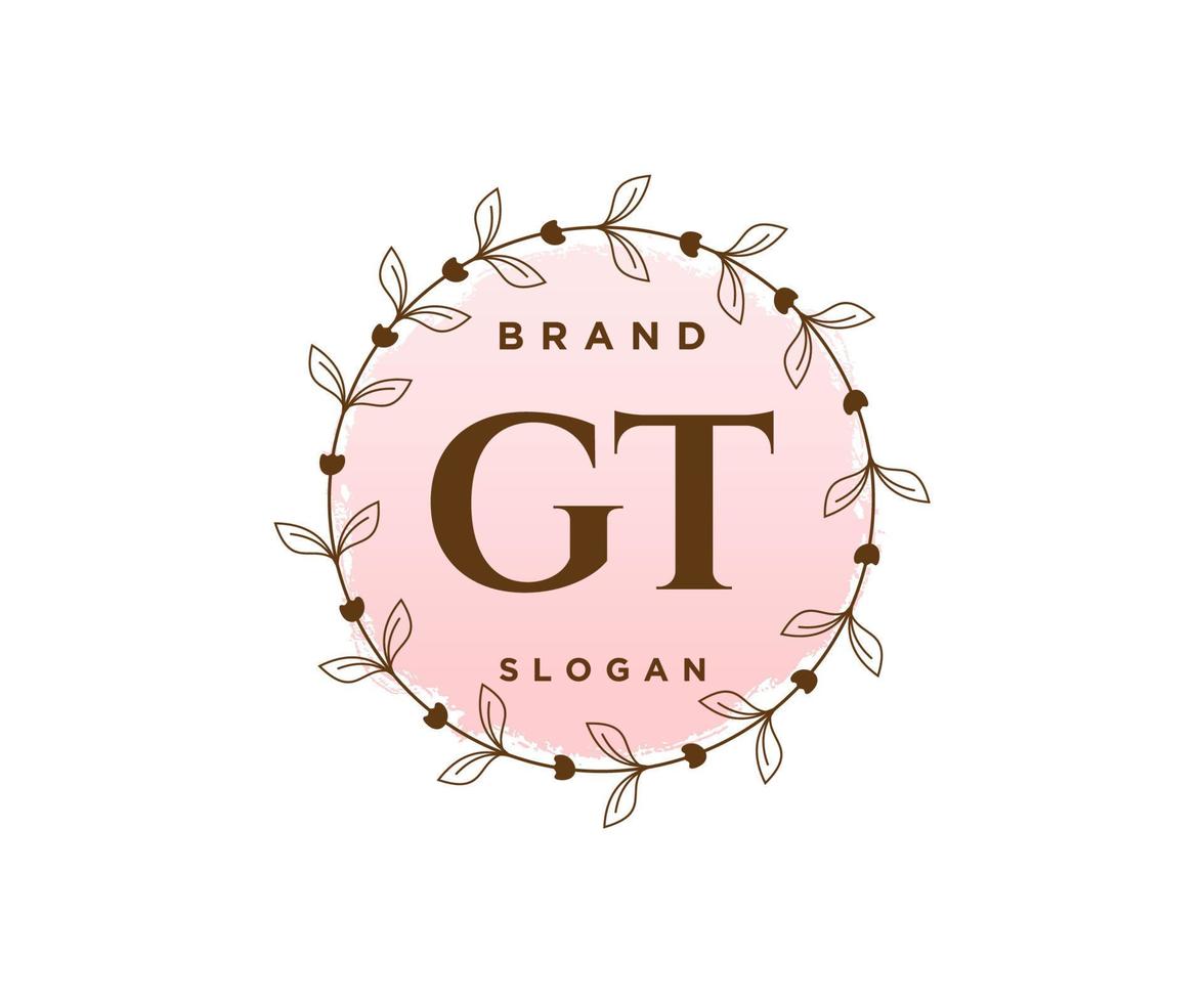 Initial GT feminine logo. Usable for Nature, Salon, Spa, Cosmetic and Beauty Logos. Flat Vector Logo Design Template Element.
