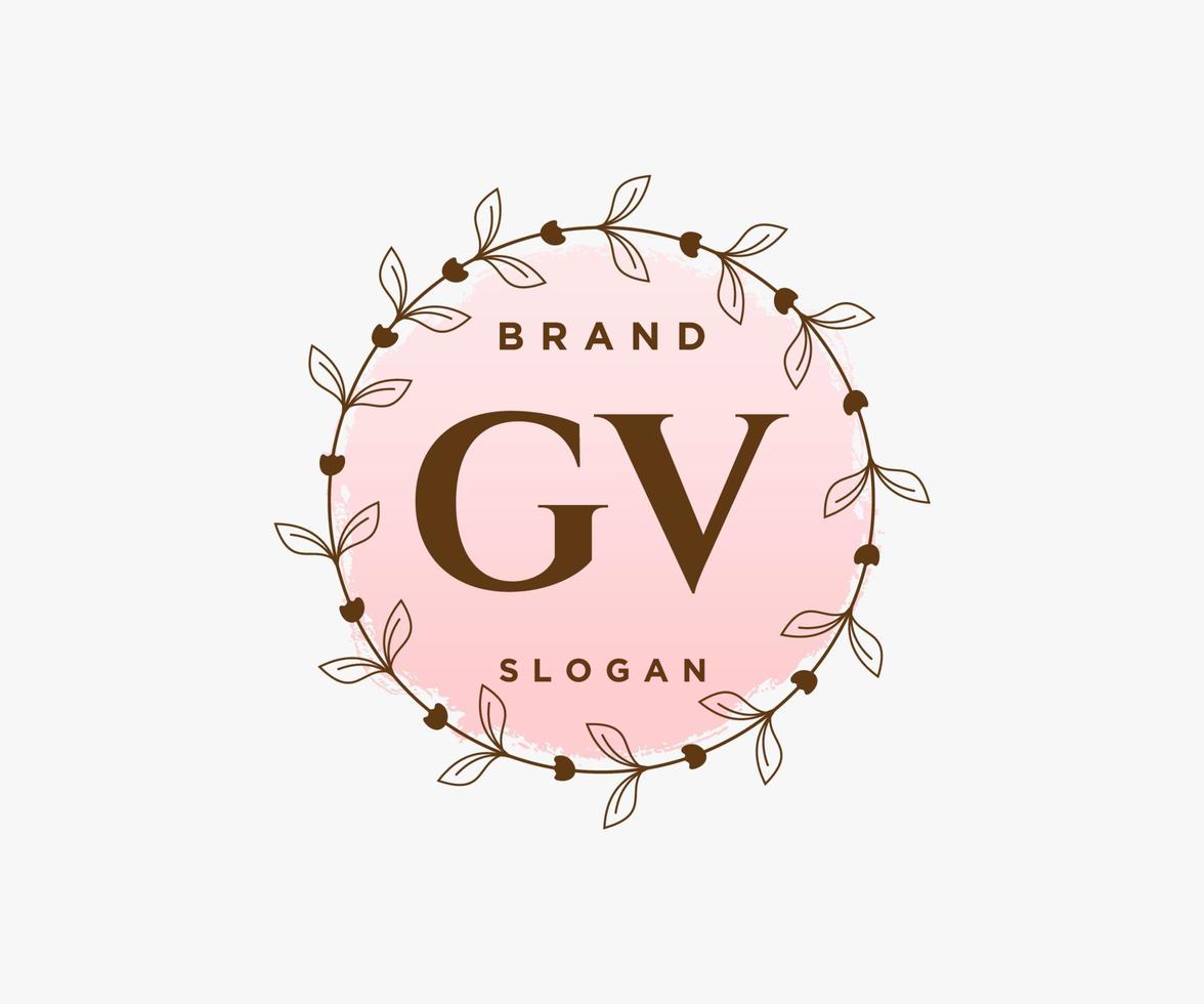 Initial GV feminine logo. Usable for Nature, Salon, Spa, Cosmetic and Beauty Logos. Flat Vector Logo Design Template Element.