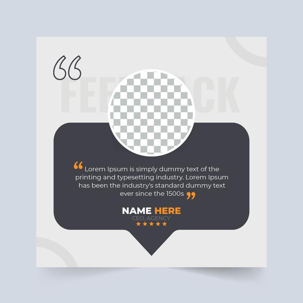 Customer feedback review or testimonial design with black and yellow color. Customer service feedback template with photo placeholder vector. Client testimonials with star rating section vector. vector