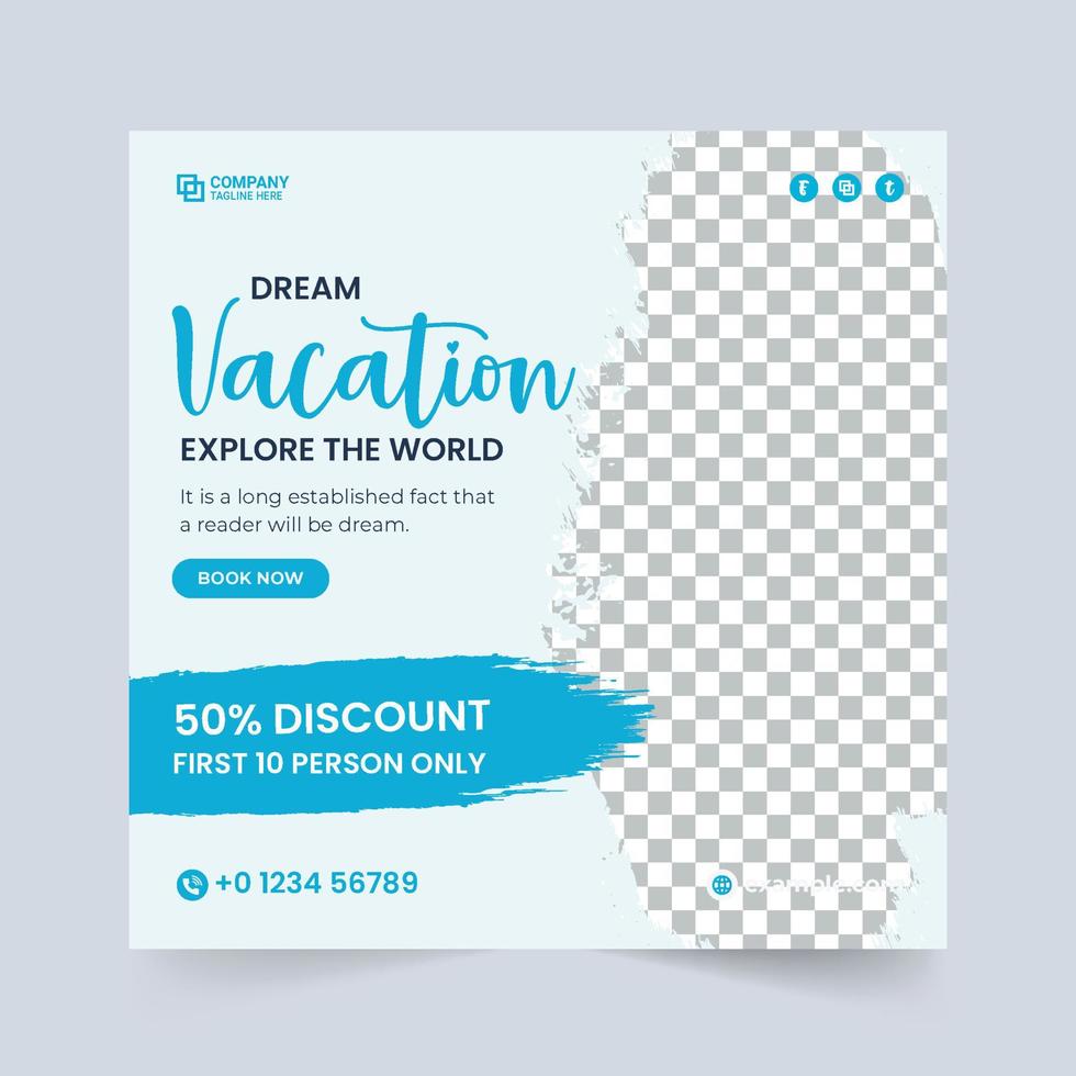 Travel agency social media banner for business promotion. Touring business poster design for advertisement. Vacation planner organization brochure template. Travel discount offers banner design. vector