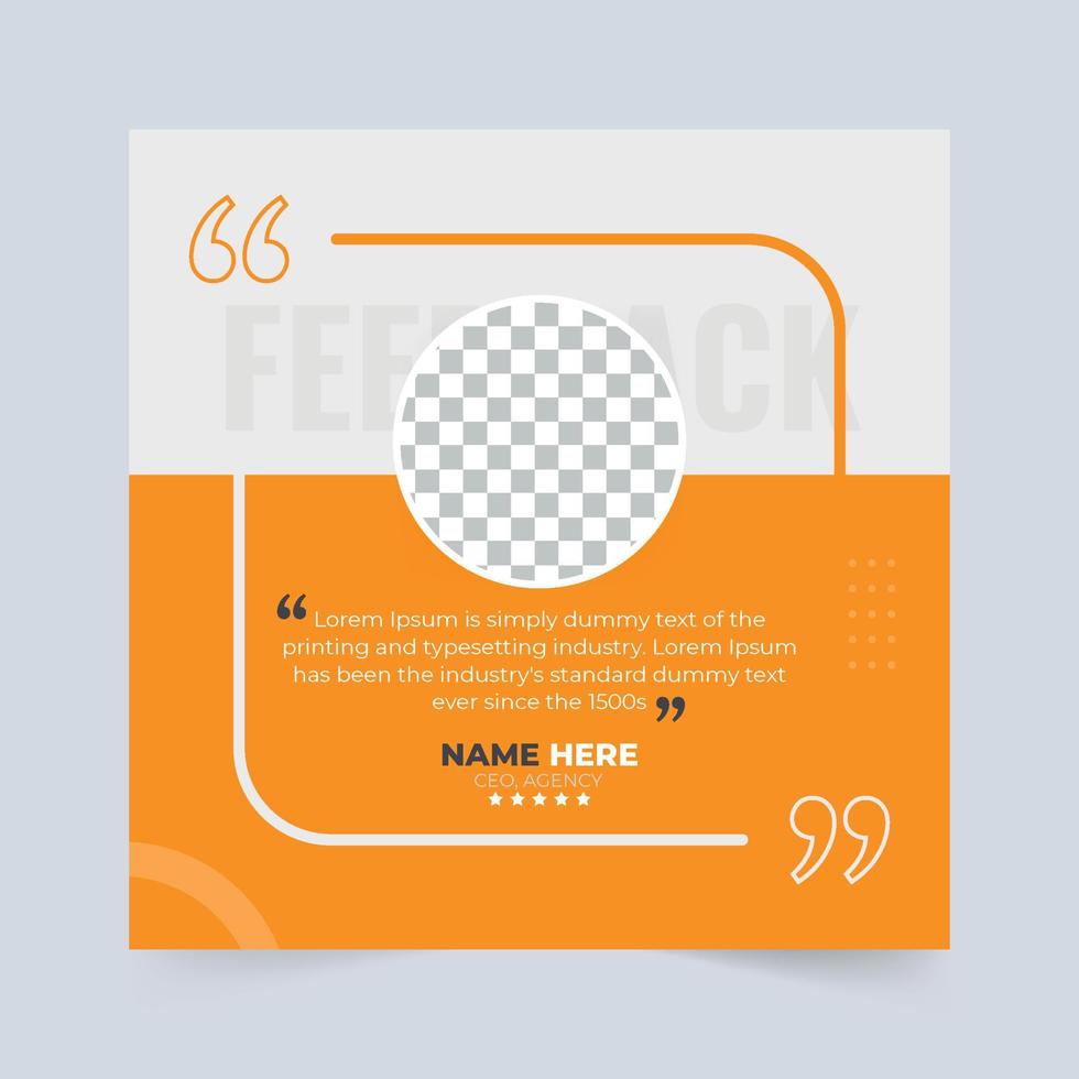 Customer feedback testimonial template vector with star ratings. Client testimonials template design with dark gray and yellow color. Customer feedback review or testimonial layout vector.