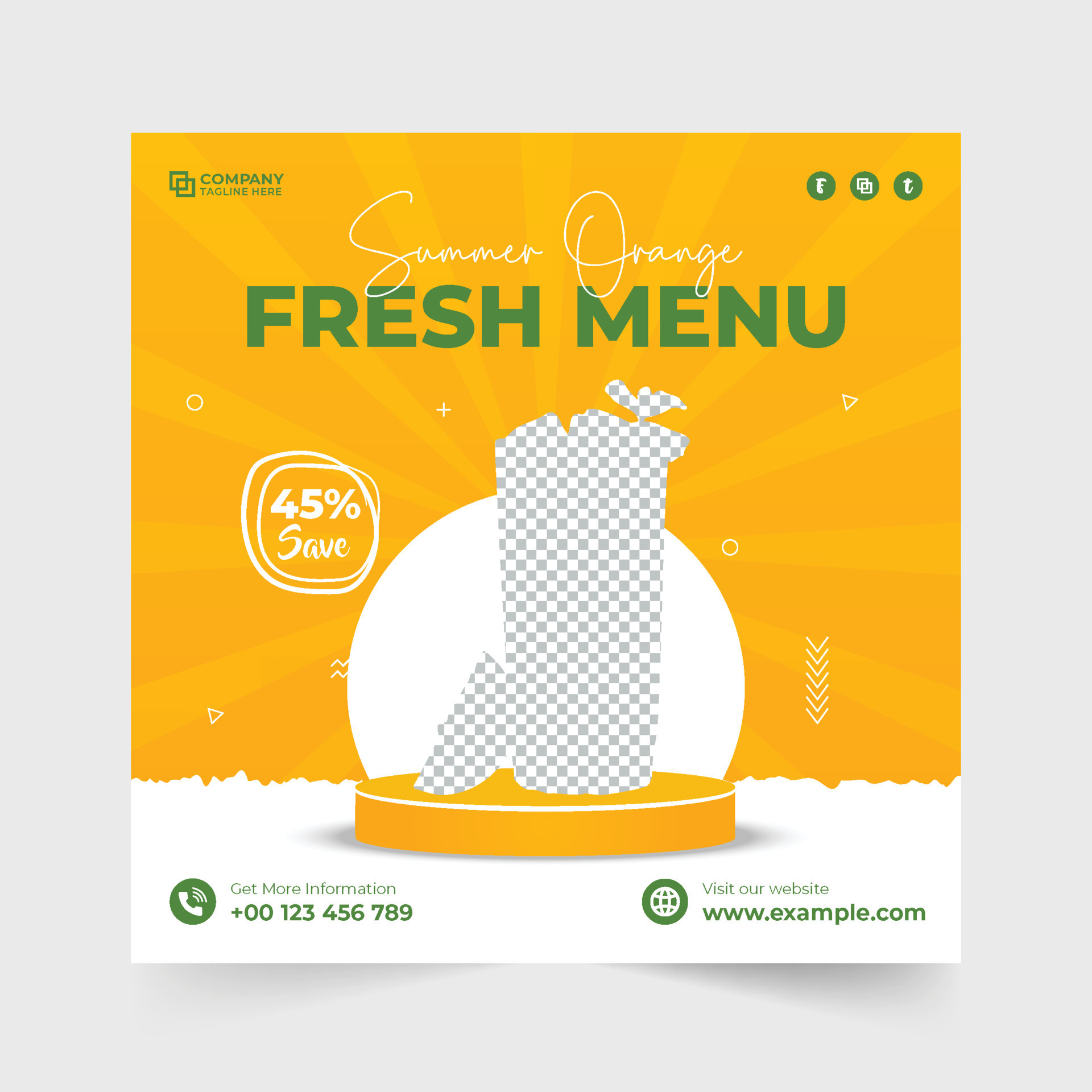 Fresh orange juice promotion template design with abstract shapes