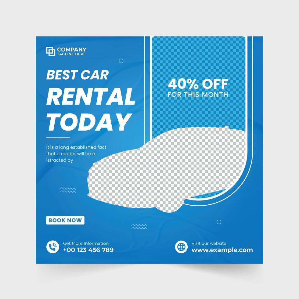 Automobile business template vector with blue and coffee colors. Car rental social media post design with abstract shapes. Vehicle management and rent a car business web banner for online marketing.